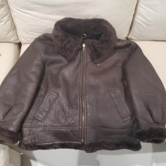 Harlin Vintage Genuine Dark Brown Shearling Bomber Jacket XL fits big (XXLarge)